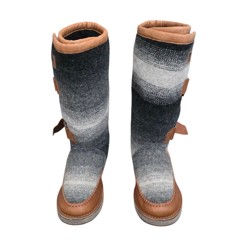 Sorel Chipahko Womens Boots Size 10.5 Blanket Wool & Leather Brown Gray